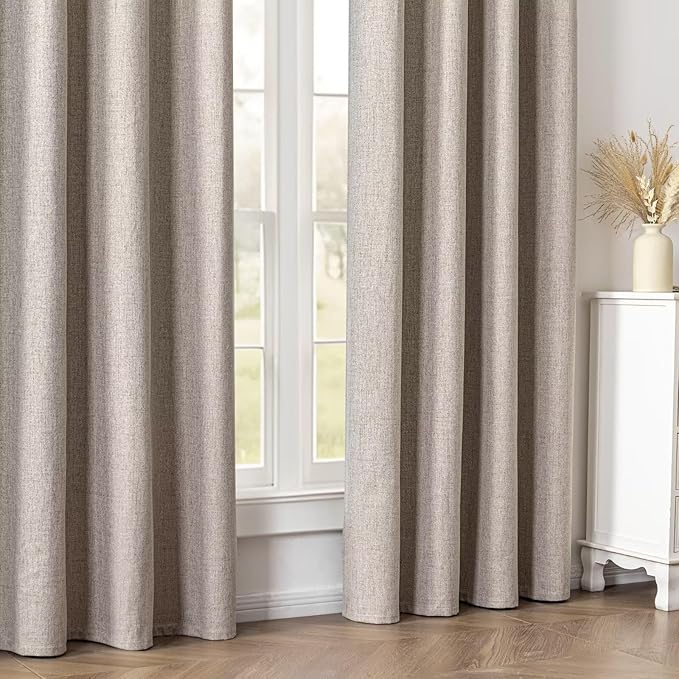 100% Blackout Curtains 108 Inches Long 2 Panels Set, Linen Curtains for Living Room, Black Out Thermal Insulated Grommet Drapes Bedroom Luxury Decor Privacy(52W × 108L inch, Linen)