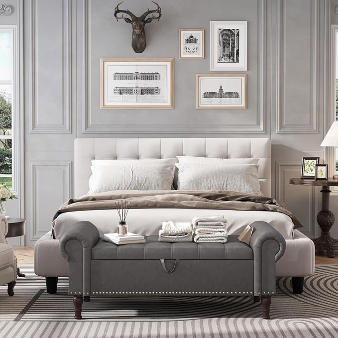 Apicizon 51” Bench with Storage, Upholstered Tufted Button Bedroom Bench with - Image 3