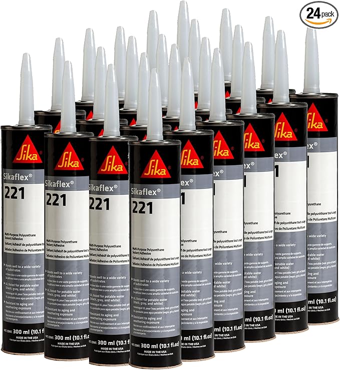 SIKA Sikaflex-221, Black, Multi-Purpose Polyurethane Sealant & Adhesive, Permanent Elastic Seal, Sandable/Paintable, NSF Approved for Drinking Water, 10.1 (Pack of 24)