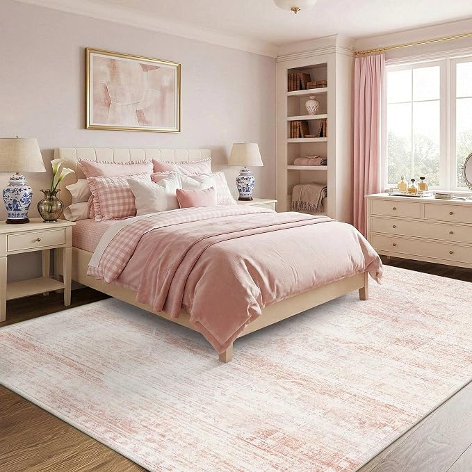 Latte&Fog Large Area Rugs 9x12 for Living Room Washable Cute Pink Rugs | Non - Image 4