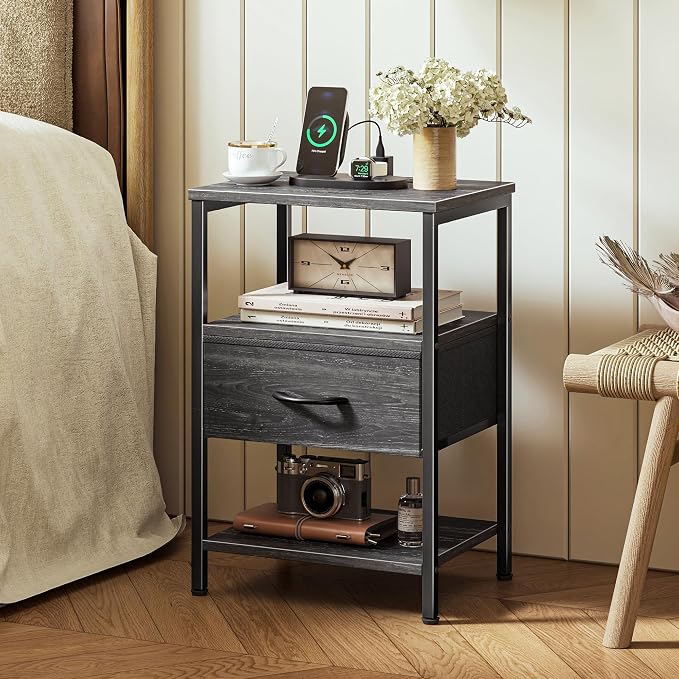SUPERJARE Nightstand with Charging Station, USB-C Port, Bedside Table | Night - Image 2