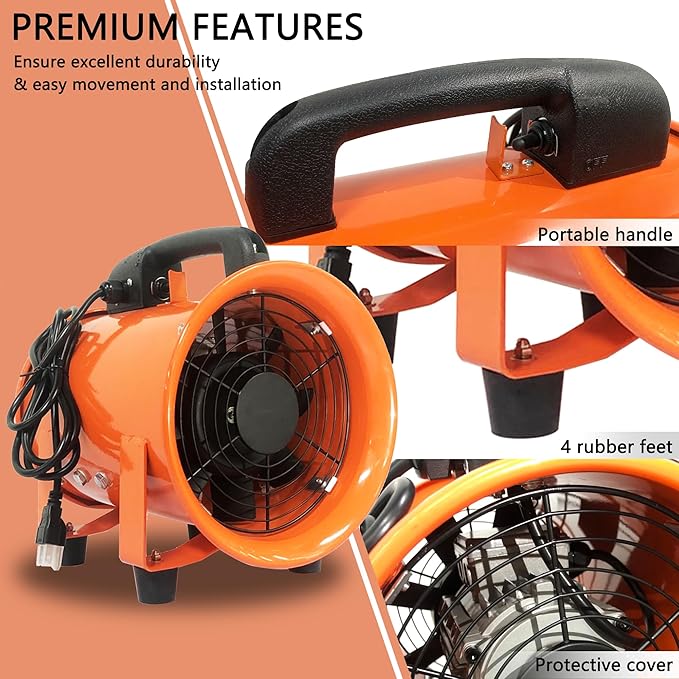 FICBXRA Utility Blower Fan 12 Inch Portable Axial Exhaust Fan 790W/7A 2300CFM High Velocity Ventilator with 16FT Duct Hose for Exhausting & Ventilating at Home and Job Site