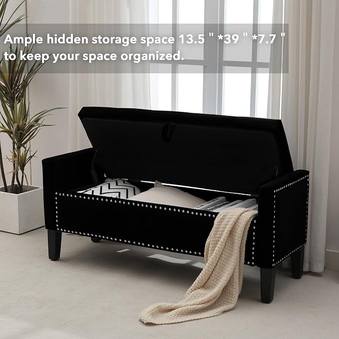 Velvet Storage Ottoman Bench, Modern Entryway Ottoman - Image 8