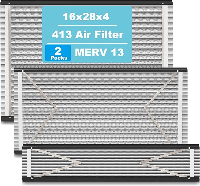 (2-Pack) 413 Replacement Filter Compatible with April-Aire Whole House Air Purifier 4400, 3413, 2416, 2413, 1610, 1413 MERV 10, Actual Size: 16.75" x 27.75" x 4", Nominal Size: 16''x28''x4''