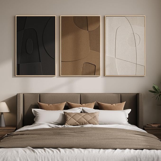Large 3D Textured Framed Neutral Abstract Wall Art - Image 4
