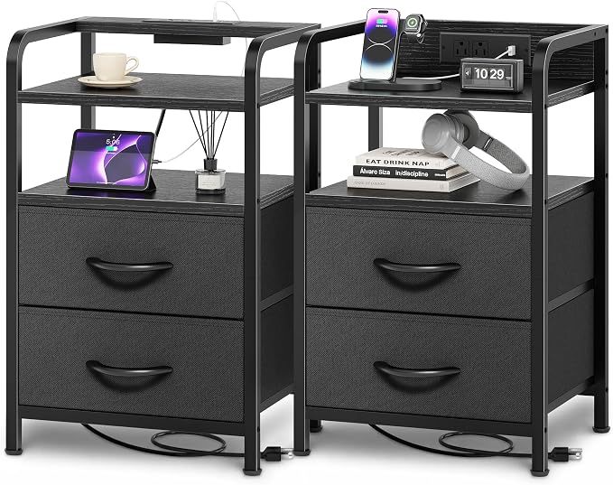 Huuger Nightstands Set of 2, Night Stand, Charging Station, USB-C Ports | 2 by Huuger