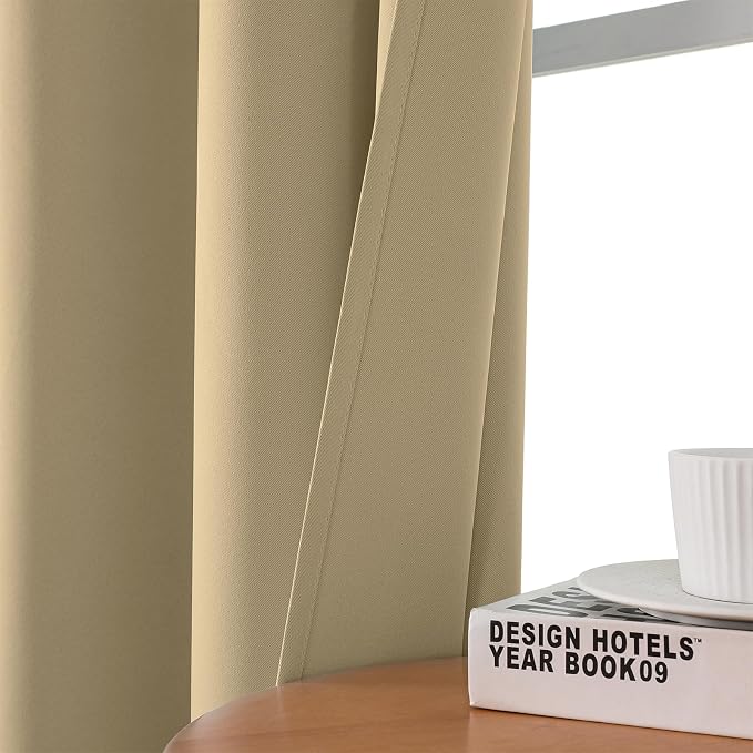 CUCRAF Beige Blackout Curtains 108 inch Length 2 Panels Set, Room Darkening - Image 7