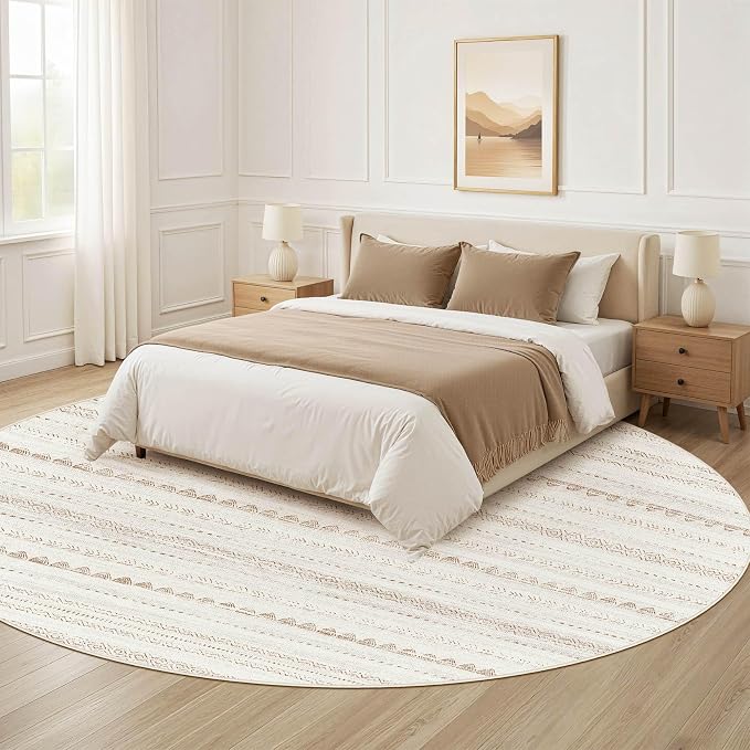 Nakagishi Round Rug Boho Area Rugs: 8x8 Washable Large Circle Neutral Soft - Image 7