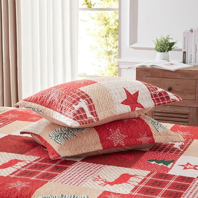 Christmas Quilt Set 3-Piece King Size Bedspread Coverlet 98''x106'' Lightweight - Image 6