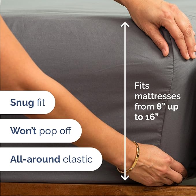 Queen 6 Piece Sheet Set - Cooling, Comfy & Breathable - Hotel Luxury Bedding, Includes Fitted Sheet for Women, Men, Kids & Teens - 1 Flat, 1 Fitted Sheet, 4 Pillowcases with Deep Pockets - Dark Grey