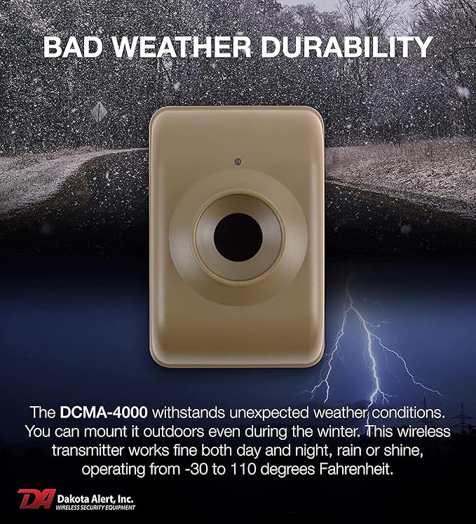 Dakota Alert Long Range Wireless Driveway Motion Detector - DCMA-4000 One Mile Alarm System - Passive Infrared Driveway Alarm Transmitter & Receiver - Outdoor Motion Sensor & Alarms