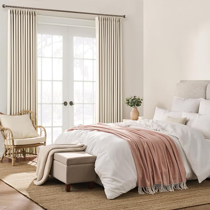 Cream Beige Blackout Pinch Pleated Curtains 95 Inches Long, Privacy Window - Image 4