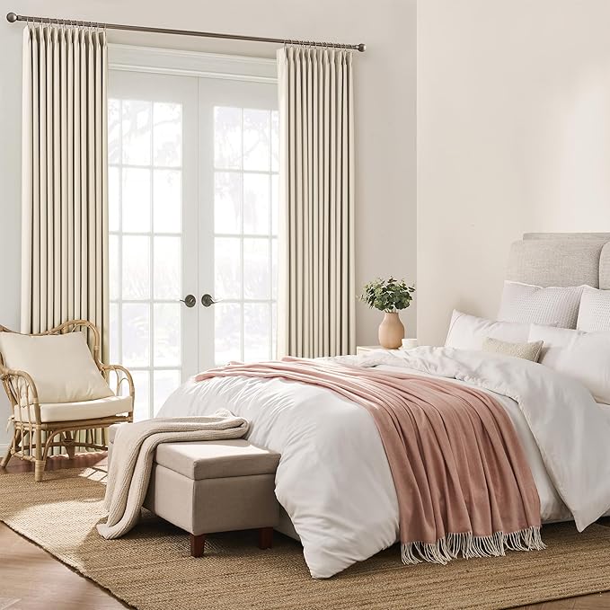 Beige Color Pinch Pleated Curtains Soft Cream, Fancy 90 Inch Curtains - Image 4