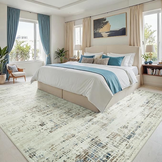 8x10 Washable Area Rug for Living Room Bedroom: Non-Slip Modern Gray White | - Image 2