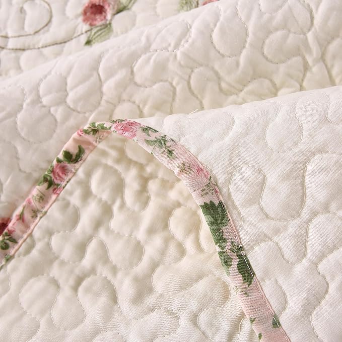 Quilt Set Floral Leaves 3D Embroidery Pattern 3 PCS Cotton Reversible Quilted - Image 9