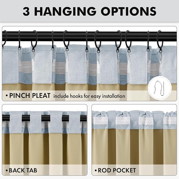 MIULEE 100% Blackout Linen Curtains 42 x 84 Inch Chambray Blue 2 Panels | - Image 5