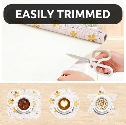 RAY STAR 12X120 Inch Shelf Liner for Kitchen Cabinets, Non-Adhesive Cabinet Liner Washable, PVC Drawer Liner for Dresser Non-Slip Bathroom (Yellow-Floral)(4 Roll)