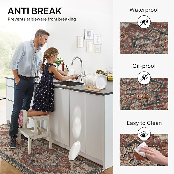 GENIMO Kitchen Mats for Floor, Washable Anti Fatigue Mat for Cushioned, 17.3"x59", Waterproof Kitchen Rugs, Non Slip Foam Comfort Standing Mat Rug for Home, Runner, Sink, Laundry, Bordeaux