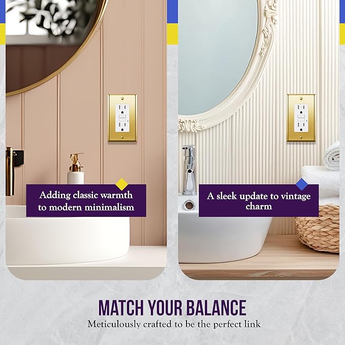 ENERLITES Decorator Switch or Outlet Metal Wall Plate, Stainless Steel Outlet Cover, Corrosion Resistant, Size 1-Gang 4.50" x 2.76", Stainless Steel 201, 7731-PB, Polished Brass, Gold