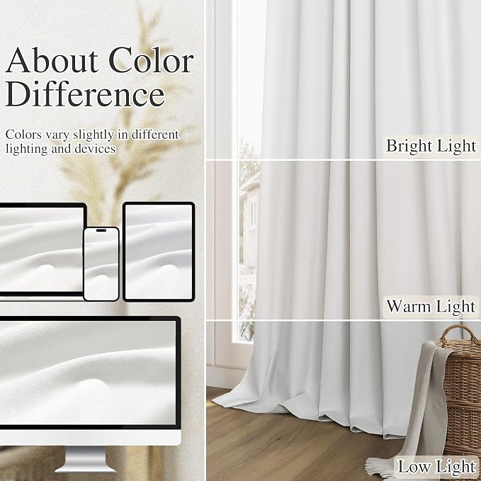 White 100% Blackout Linen Curtains 52 Inch Wide by 138 Inch - Image 7