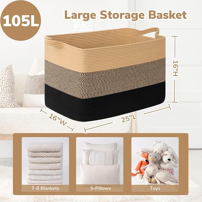 Goodpick 105L Extra Large Woven Rope Blanket Basket, Pillows & Toys, Living - Image 3