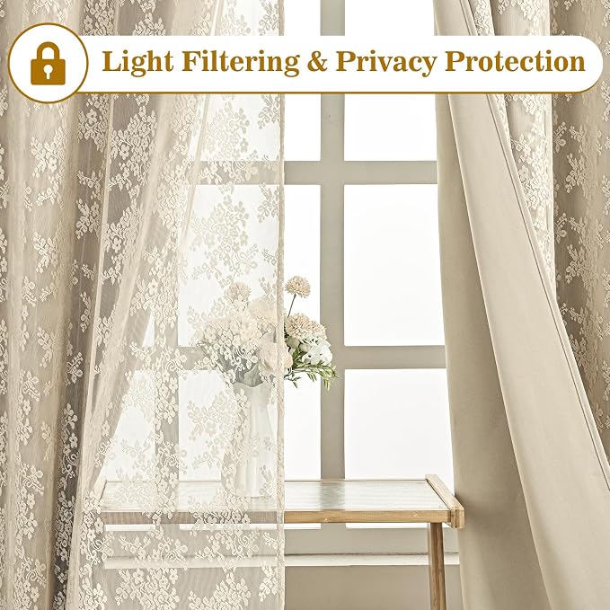 Yinhua Double Layer Kitchen Curtains 36 Inch Length Beige Blackout Curtains - Image 4