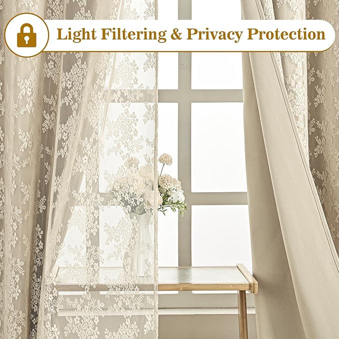 Yinhua Beige Blackout Curtains Double Layer Curtains - Image 4