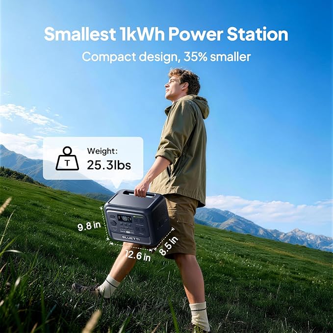 BLUETTI Elite 100 V2 (Bio-based) Portable Power Station, 1024Wh LFP Battery Backup w/ 4 1800W AC Outlets (3600W Surge), 35% Smaller, ISCC PLUS Certified Eco-Shell, Solar Generator for Camping, Outages