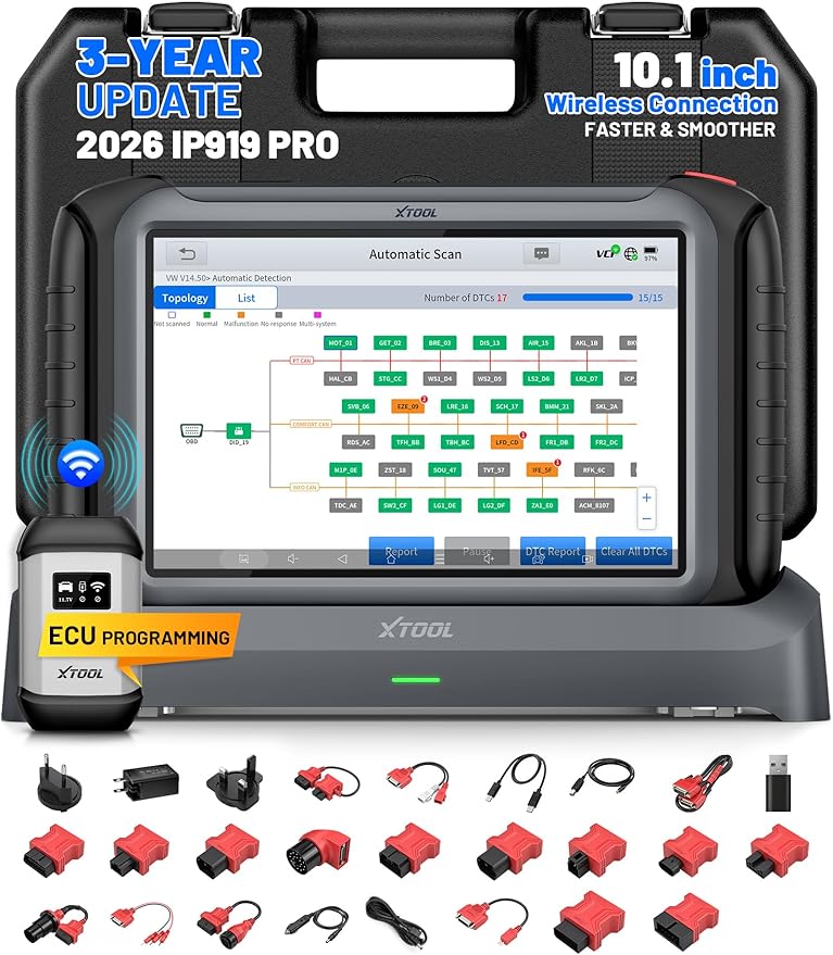 XTOOL IP919 PRO Scan Tool, ECU Pr0gramming Car OBD2 Scanner with Topology Mapping, Upgrade of D9S PRO, 51+ Resets, ECU C 0ding, FCA/CAN FD/DoIP, Automotive Bidirectional Scan Tool with 3-Year Updates