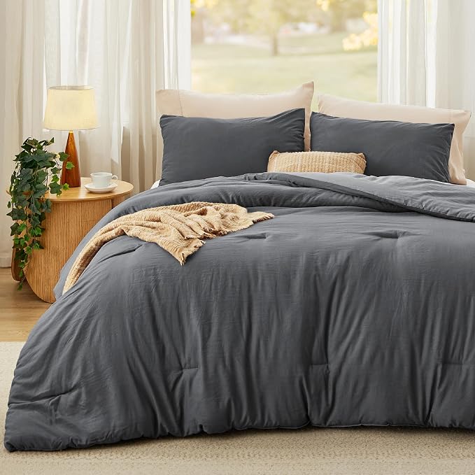 Bedsure Full Comforter Set, Dark Gray Soft Prewashed Bedding - Image 2