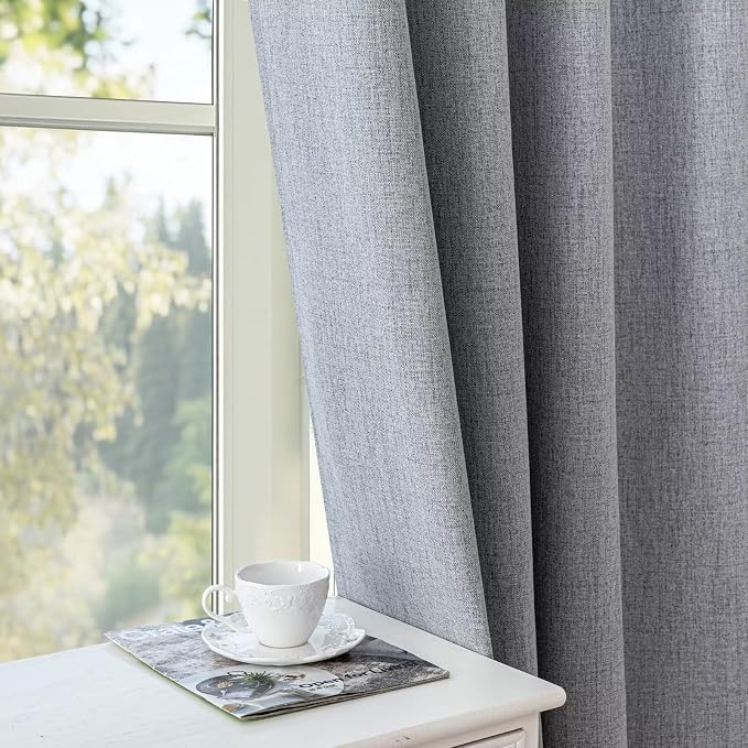 100% Blackout Curtains 84 inch Length 2 Panels Faux Linen Long Drapes - Image 5