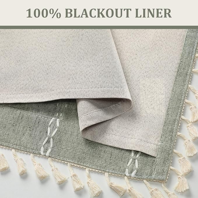 Sage Green Boho Blackout Curtains 63 Inch 2 Panels - Image 4
