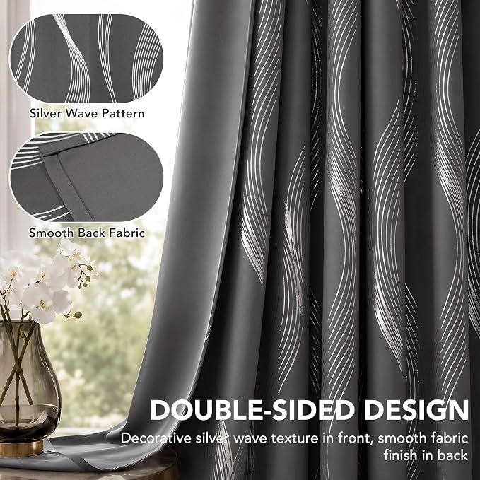 Deconovo Curtains for Living Room, Pattern Blackout Curtains 63 Inches Long | - Image 2