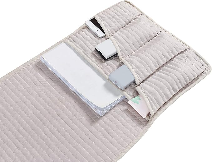 Brilliant Sunshine Light Beige Quilted Couch Armrest Cover, Armrest Organizer & - Image 4