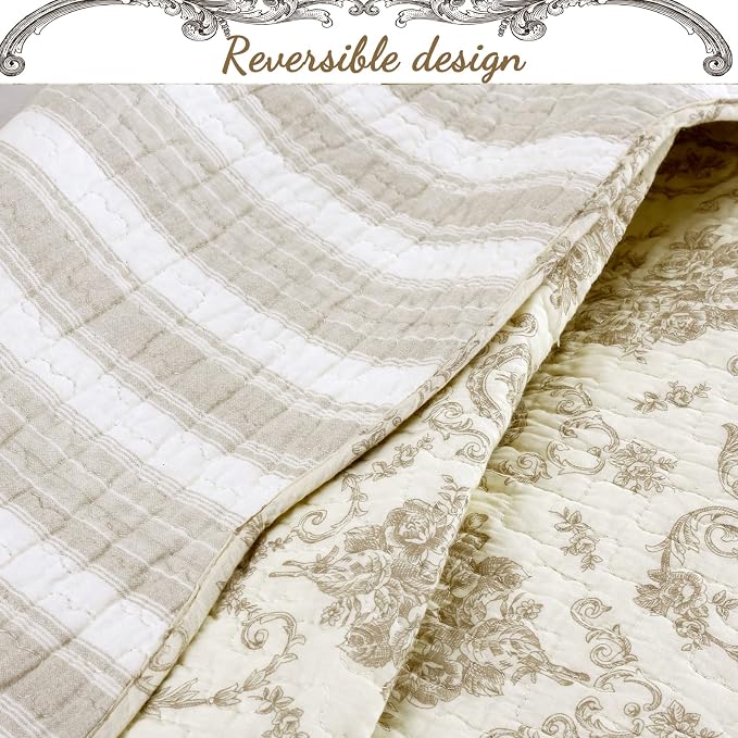 Cozy Line Home Fashions French Medallion 100% Cotton Bedding Quilt Set - Image 4