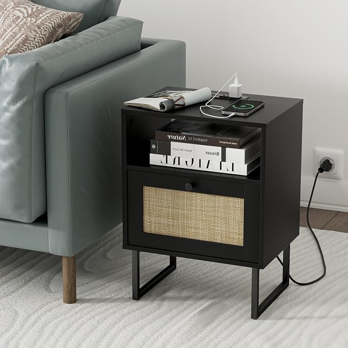 Masupu Extra Large Rattan Nightstand, Boho Night Stand Modern Farmhouse Wood - Image 4