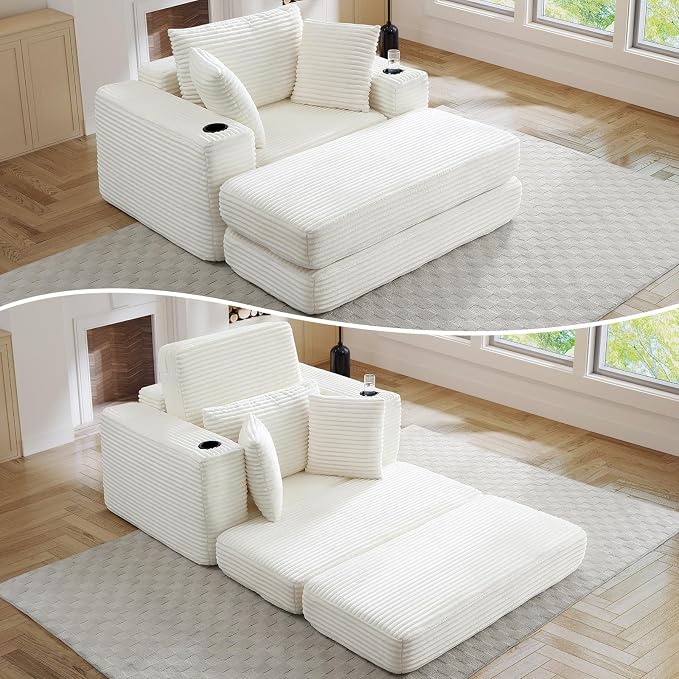 Oversized Chaise Lounge Chair Indoor, 52.4"W Corduroy Upholstered Fluffy Comfy - Image 9