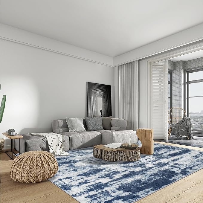 4x6 Area Rugs for Living Room: Washable Abstract Blue Grey Badroom Carpet | - Image 4
