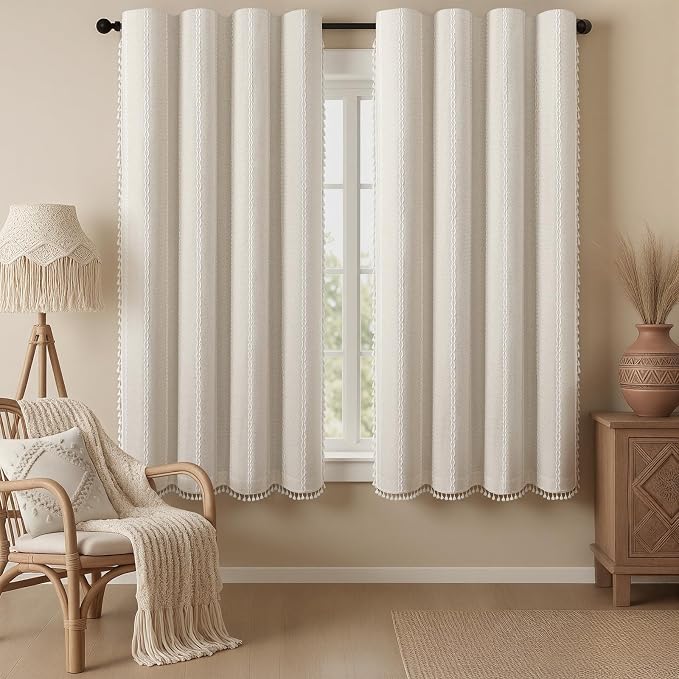 Ivory 100% Boho Blackout Curtains 63 Inch 2 Panels by Unknown