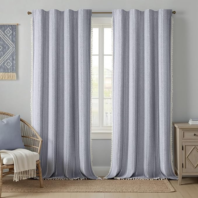 Blue 100% Boho Blackout Curtains 96 Inch 2 Panels by Unknown