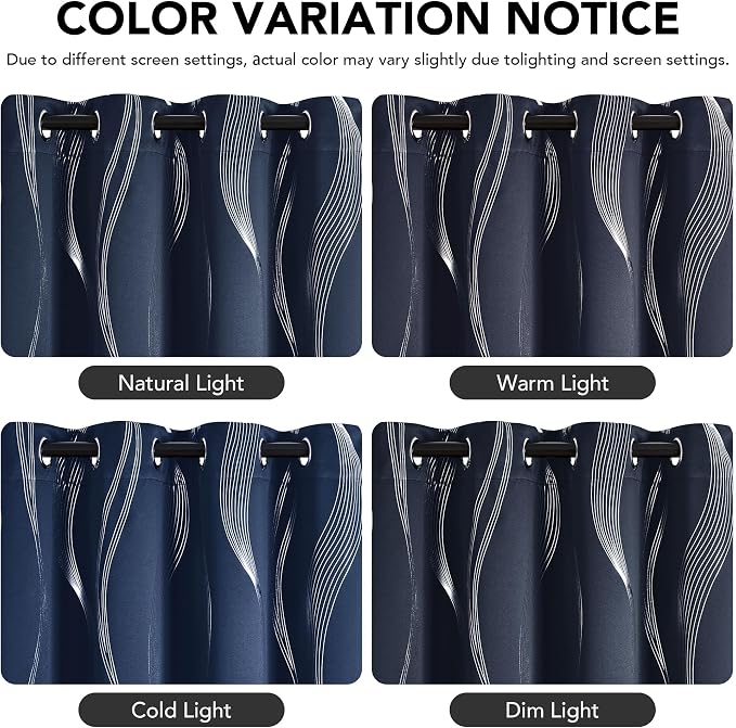 Deconovo Silver Foil Wave Pattern Total Blackout Curtain Panels, Living Room - Image 4