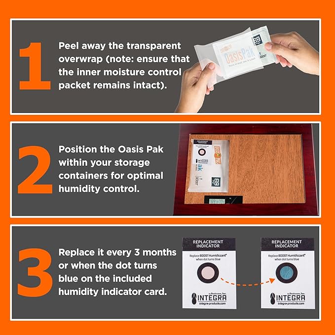 OasisPak 69% RH Two-Way Humidity Control Packs (4 Pack) - 67 Gram Packs | Maintain Humidty, Freshness, Flavors & Aromas | Salt-Free, Leak-Proof Moisture Absorbers for Storage Cases & Containers