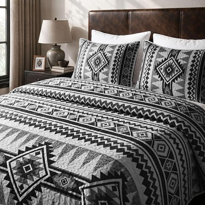 akkialla Reversible Black Boho Twin Quilt Set, 2-Piece Bohemian Aztec - Image 6