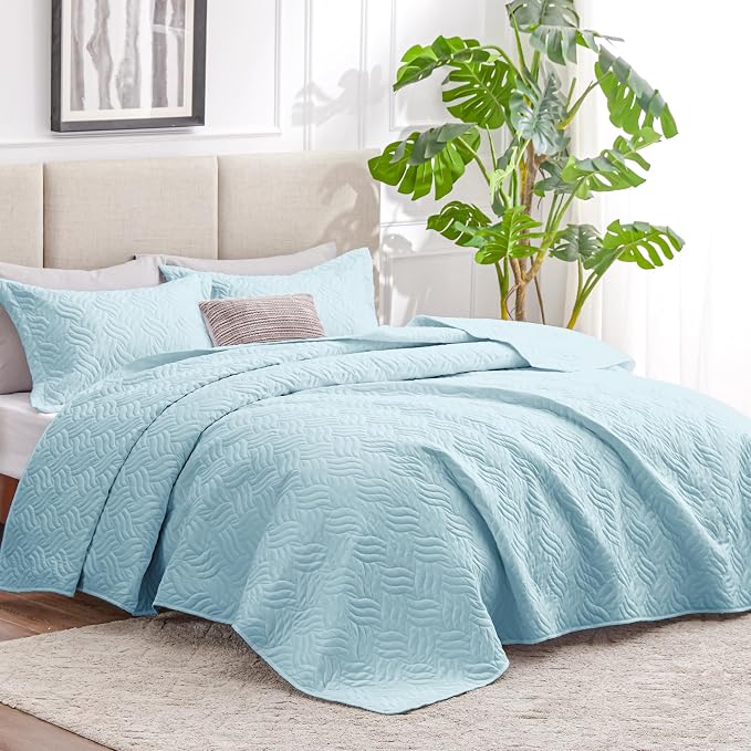 Love's cabin Quilts for Full Bed Light Blue Bedspreads Bedding Set - Image 2