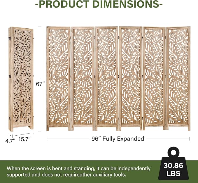 Leaf-Carved Room Divider Privacy Screen - Image 4
