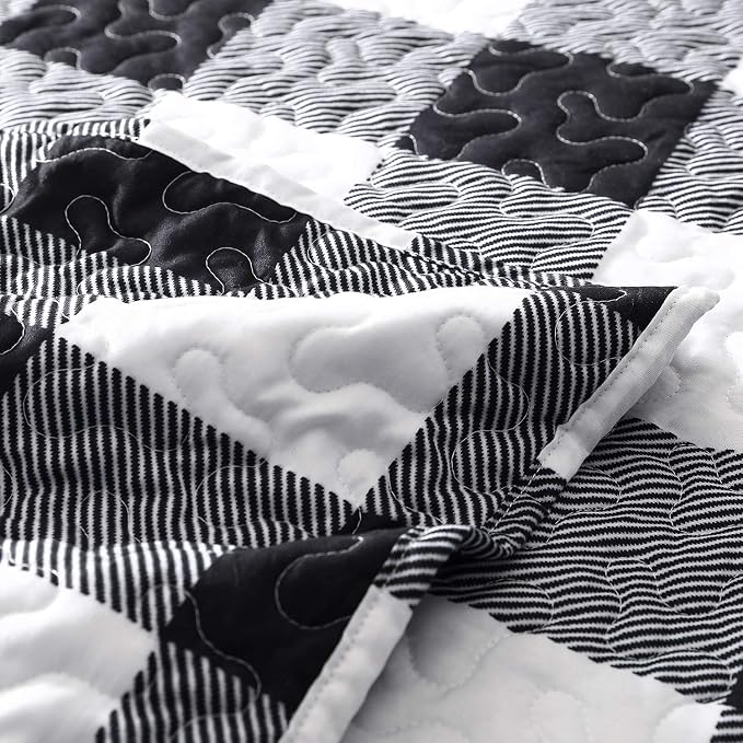 EXQ Home Quilt Set Full Queen Size Black and White Squares Bedspread | Bedding - Image 5