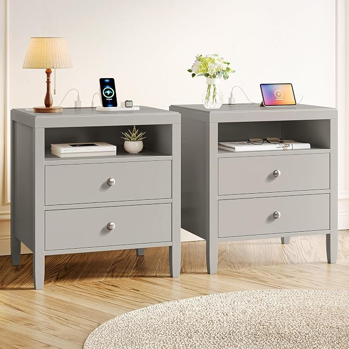 Huuger Grey Nightstand Set of 2, Night Stand by Huuger