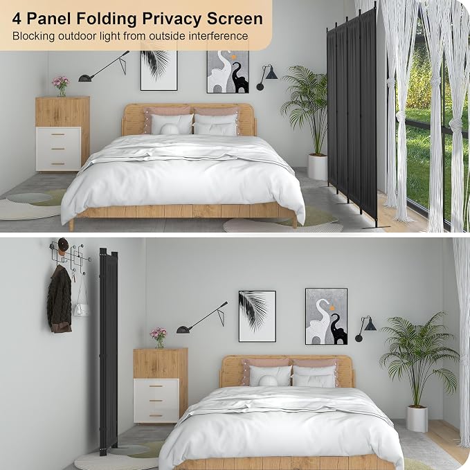Room Divider 4 Panel Partition Room Dividers & Folding Privacy Screens w/ 3 - Image 4