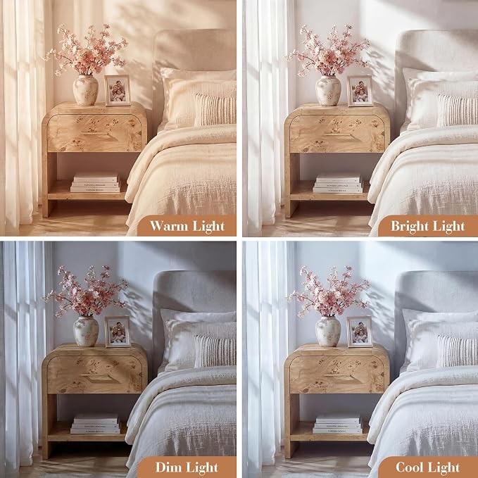Night Stand Set of 2 1-Drawer and 1 Storage Shelf Nightstand 24" H Metal Handle - Image 6