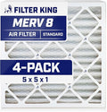 Filter King 5x5x1 Air Filter | 4-PACK | MERV 8 HVAC Pleated A/C Furnace Filters | MADE IN USA | Actual Size: 5 x 5 x .75"